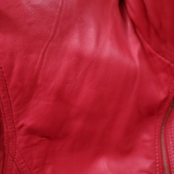 Vintage Georgetown Leather Design Hooded Biker Jacket Red Size Large Full Zip - Picture 6 of 15